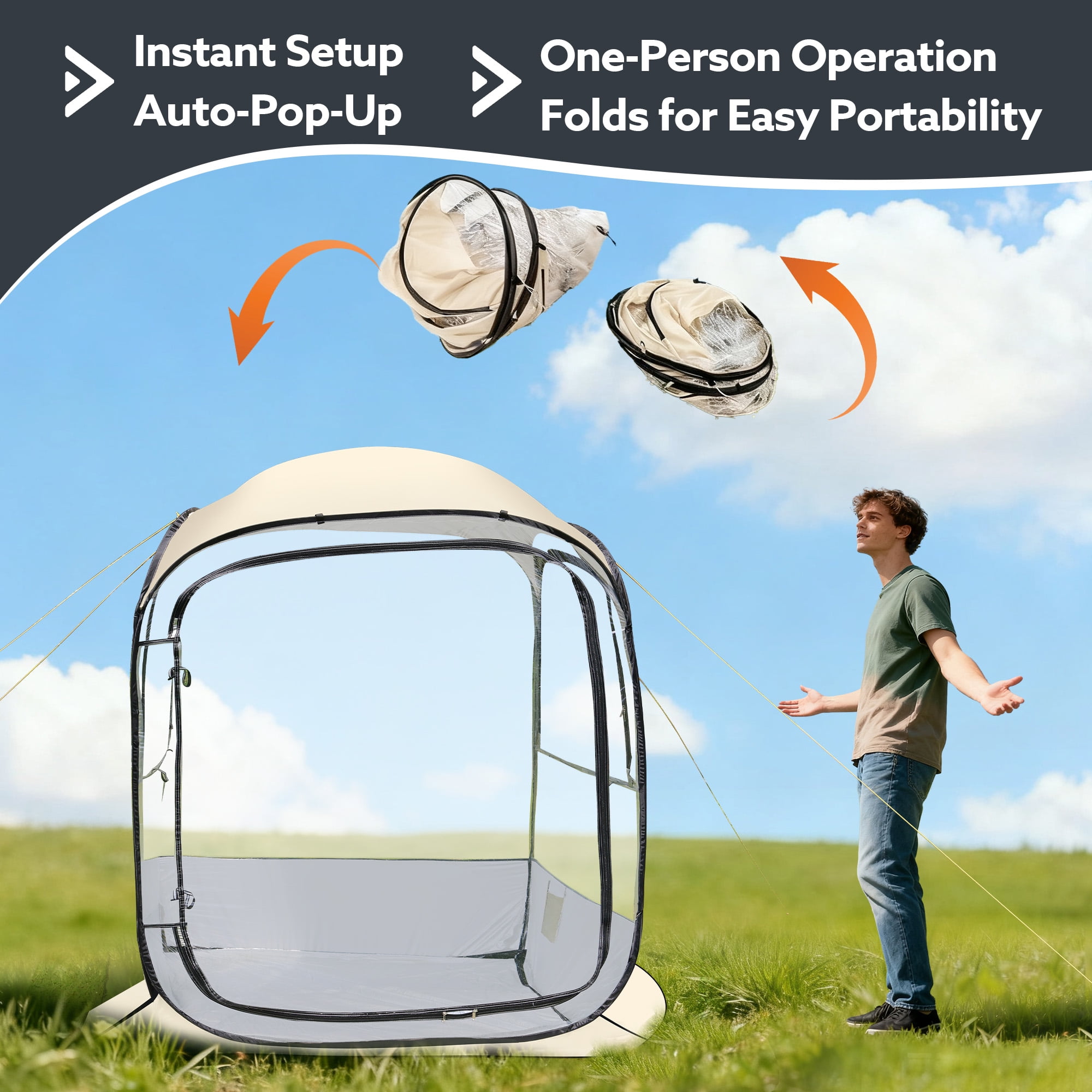 51 × 51 × 67 inch all-weather pop-up tent, instant bubble tent for 2-3 people, rain proof camping sunshade with ventilation windows, spacious indoor space for cold and wind resistance, suitable for s
