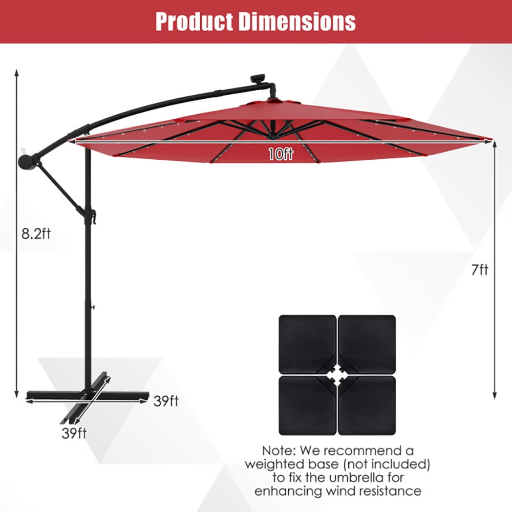 Aimee Lii 10 Feet Solar Offset Hanging Umbrella with 40 Lamp Beads and Solar Panel, Outdoor Umbrellas for Patio, Red Aimee Lii 10 Feet Solar Offset Hanging Umbrella with 40 Lamp Beads and Solar Panel, Outdoor Umbrellas for Patio, Red