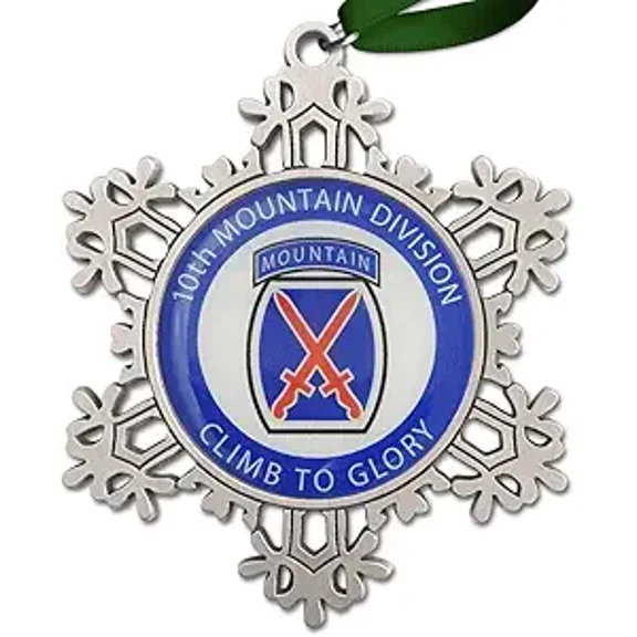 Indiana Metal Craft US Army 10th Mountain Division Large Pewter Snowflake Ornament