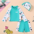 thumbnail image 4 of Tiny Cutey Toddler Boys Swimsuit Baby Long Sleeve Top Shorts Trunks Bathing Suit Set Swimwear Outfit with Hat for 2-3T, 4 of 8
