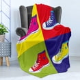 thumbnail image 4 of Teen Room Soft Flannel Fleece Throw Blanket, Retro Style Sport Shoes in Various Colors Background Culture Graphic Print, Cozy Plush for Indoor and Outdoor Use, 70" x 90", Multicolor, by Ambesonne, 4 of 5