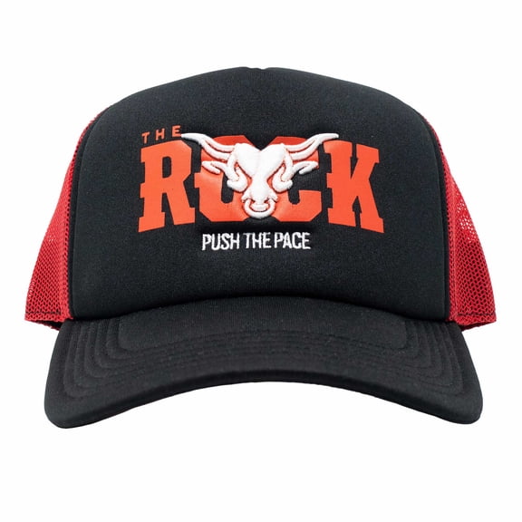 Men's Black The Rock Push The Pace Trucker Adjustable Hat