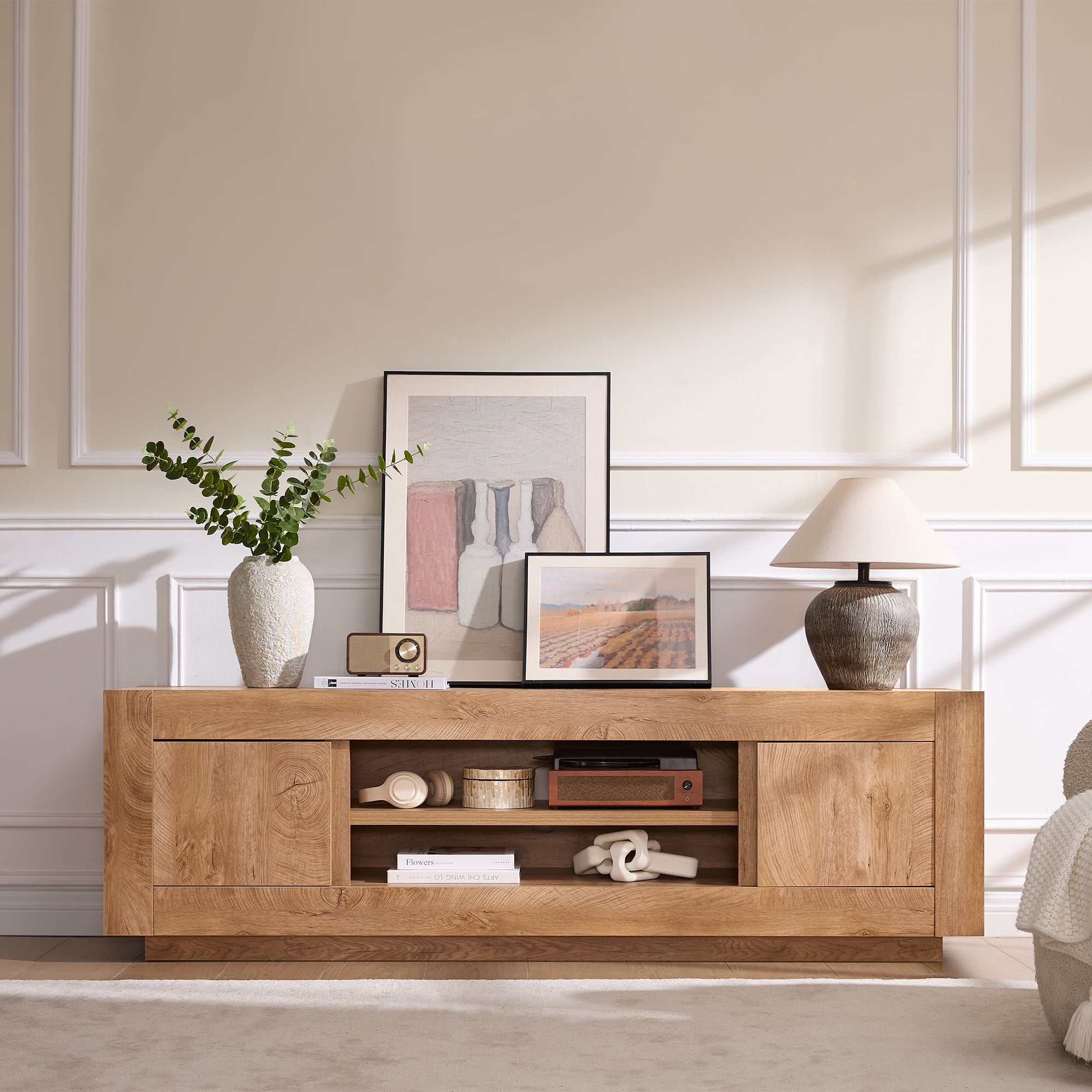 KeyWhat 70" Modern Low Profile TV Stand for TVs up to 80", Open Storage & Adjustable Shelves