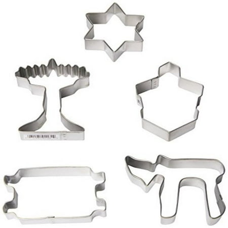 Plastic Dreidel - R & M International 5 Piece Jewish Holiday Cookie Cutter Set in Gift Box - Menorah, Torah, Chai, Dreidel, and Star