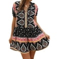 thumbnail image 1 of Boutons à Manches Courtes pour Femme à Cordon Boho Print V Neck Rompers, 1 of 7