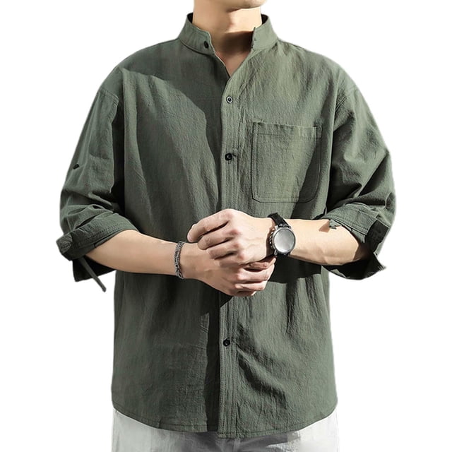 Camisa suelta casual para hombre Camisas de algodón de moda cómoda con bolsillo 2XL Yuyangstore Camisa suelta informal para hombre
