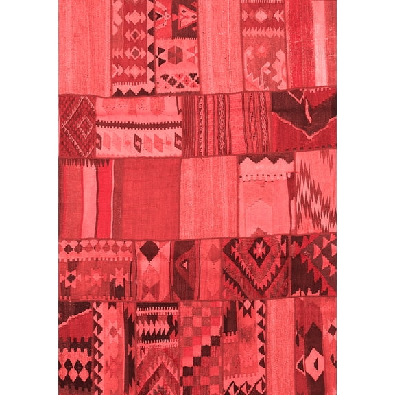 Ahgly Company Indoor Rectangle Patchwork Red Transitional Area Rugs, 2' x 4'
