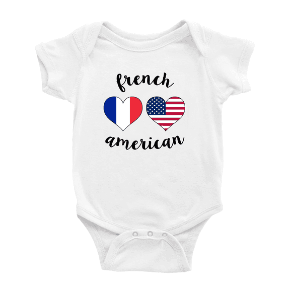 French American Flag Two Hearts Baby Bodysuit Newborn Clothes Outfits (White, 12-18 Months)