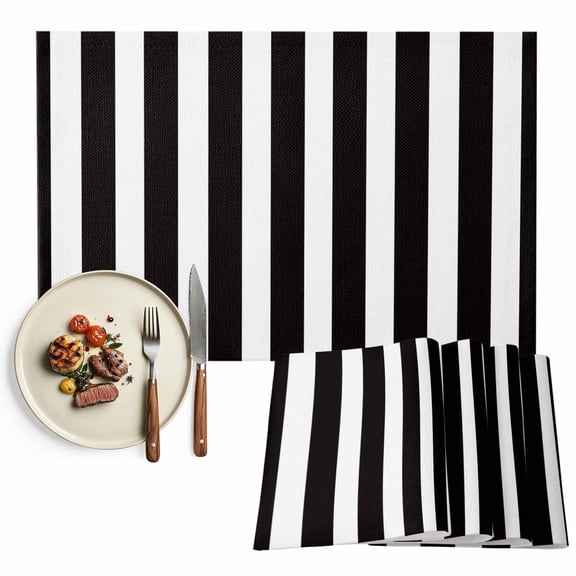 Black and White stripe Placemats Set of 6, Striped Pattern Table Mats Washable Heat-Resistant Non-Slip Place Mats for Kitchen Dinner Table Indoor Outdoor Decor,13x19 Inch