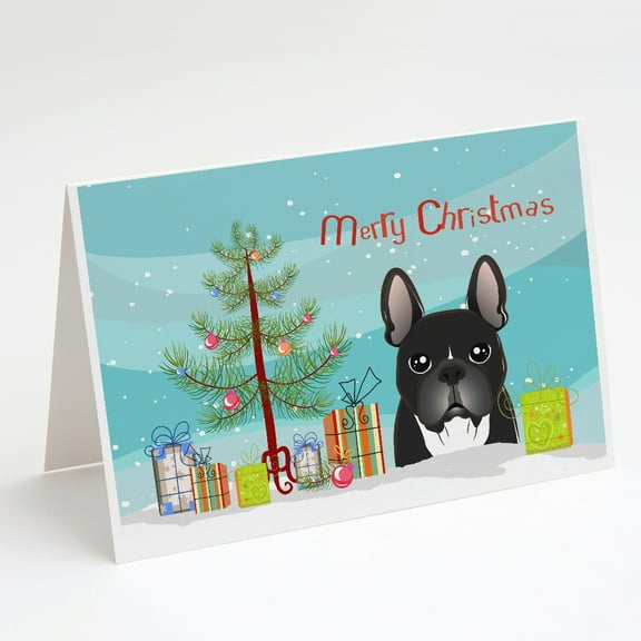 Christmas Tree and French Bulldog Greeting Cards and Envelopes Pack of 8