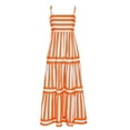 thumbnail image 3 of Henpk Summer Dresses for Women Striped T Shirt Dress Casual Midi Dress Short Sleeve Sundress with Pockets Summer Fashion Striped V-Neck Striped Waist Sexy Sling Dress Orange XL, 3 of 4