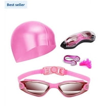 Swim Goggles Swimming Goggles No Leaking with Nose Clip, Earplugs, Swim Cap and Case for Men Women(Pink)