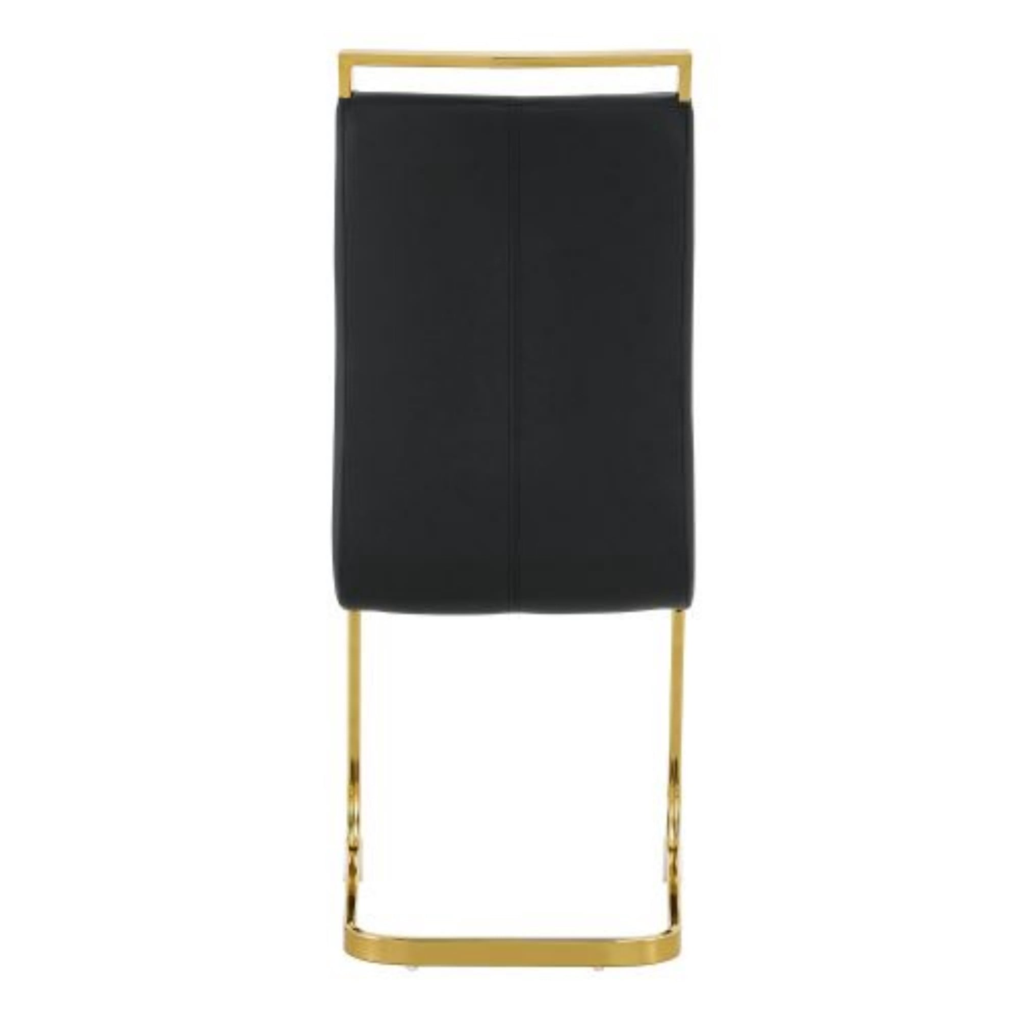 TesNus Modern Dining Chairs Set of 6,High Back Black Kitchen Chairs,Faux Leather Side Chair with Gold Plated Metal Legs,Easy to Clean Upholstered Dining Chairs,Ideal for Living Room(Gold Leg)