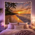 thumbnail image 2 of Tropical Beach Sunset Scene with Palm Trees Serene Coastal for Beach Lovers Ocean View Art Decor Housewarming Gift Tapestry Wall Hanging for Bedroom and Living Room, 2 of 7