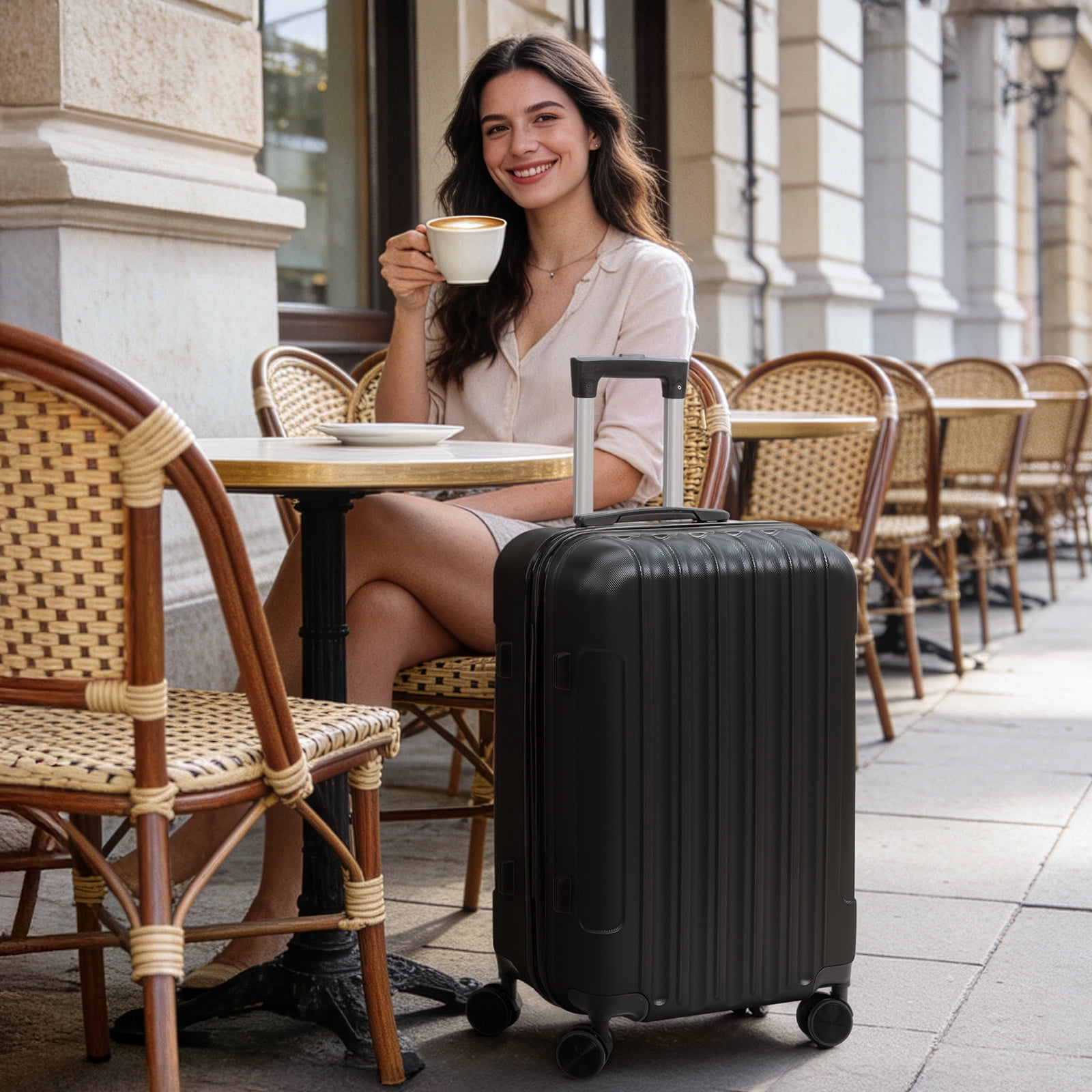 20in 24in 28in 3PCS Suitcase Set Vertical Striped Frosted Case ABS Trolley Case, Black