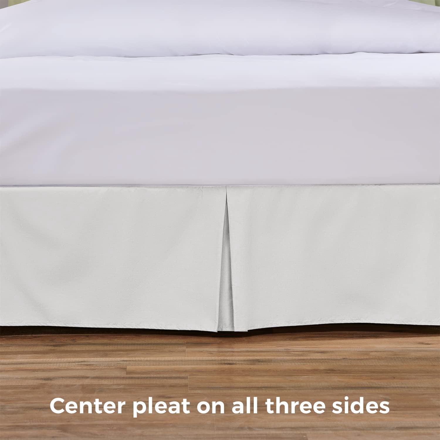 Tailored Bed Skirt - 18 inch Drop, White, Twin Bedskirt with Split Corners - Blissford