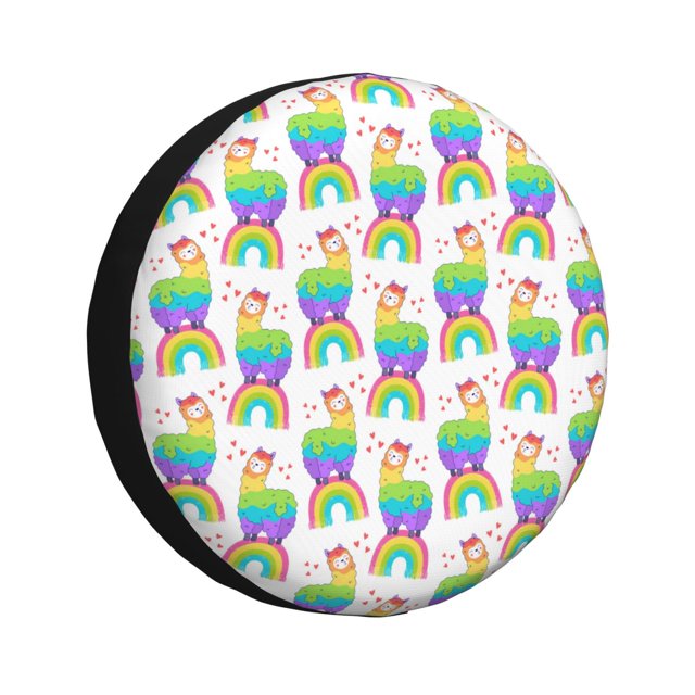Fotbe Rainbow Llama Funda de Llanta de Repuesto con Estampado, Engrosada, Ajuste Universal para Jeep, Remolque, RV, SUV, Camión-14 inch
