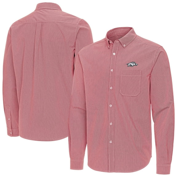 Men's Antigua Cardinal Arkansas Razorbacks Porter Woven Tri-Blend Long Sleeve Button-Down Shirt