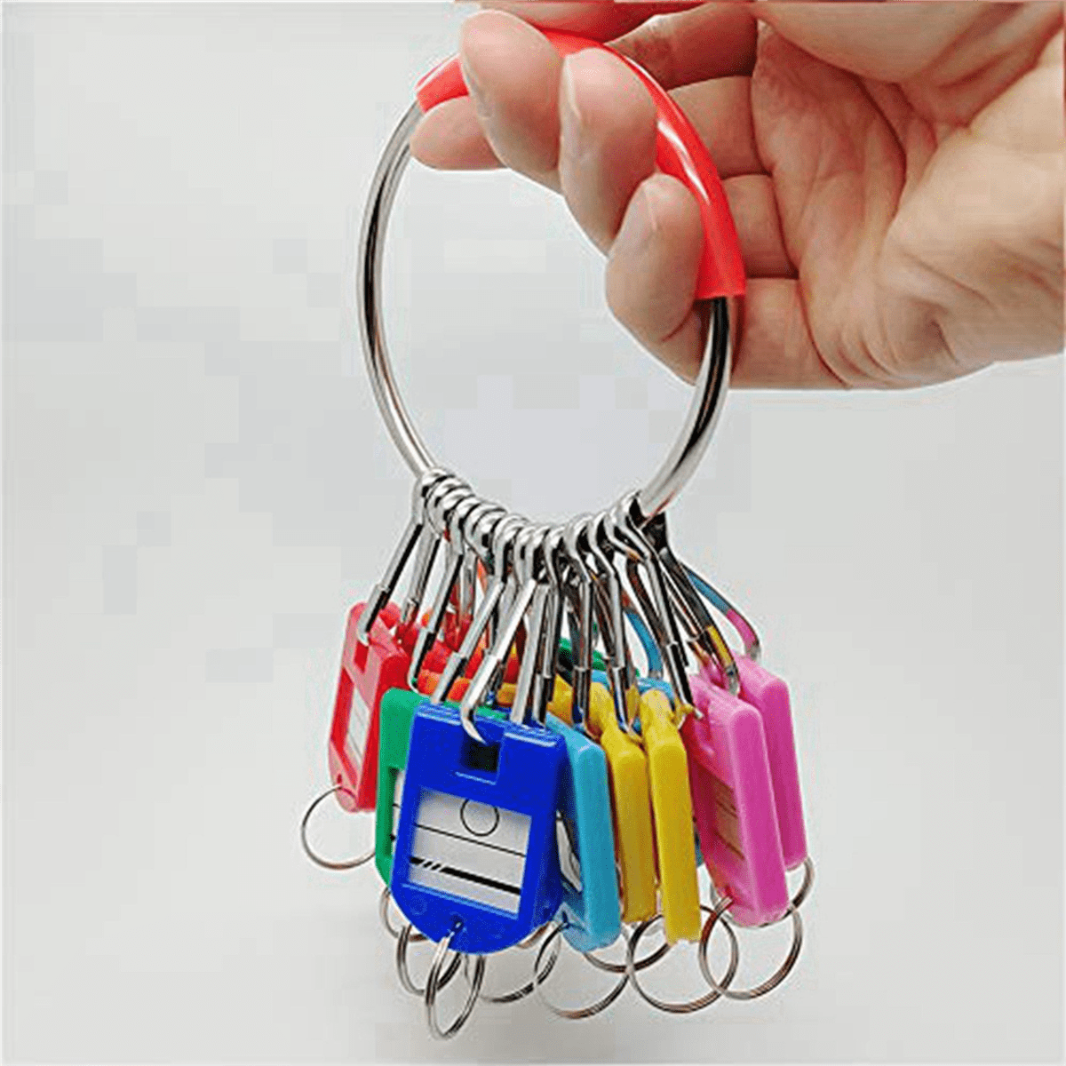 2X Portable Metal Ring Key Organizer with 16 Spring Hooks & Key Tags with Ring and Label Window,2 x Ring Key Organizer,Multicolor
