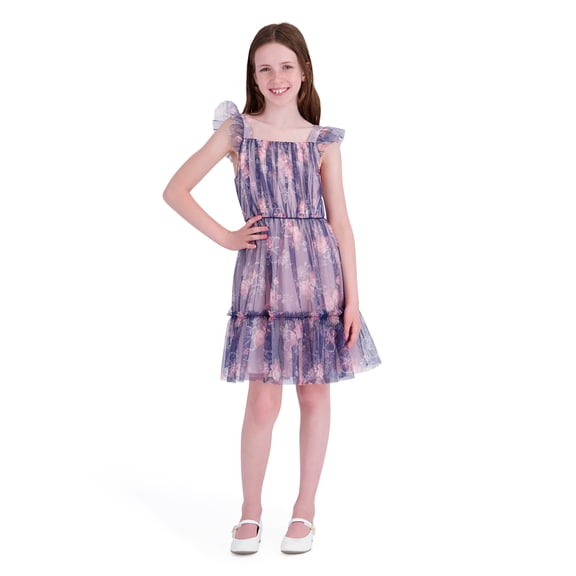 Kensie Girl Sleeveless Printed Soft Mesh Navy Dress, Sizes 4-16