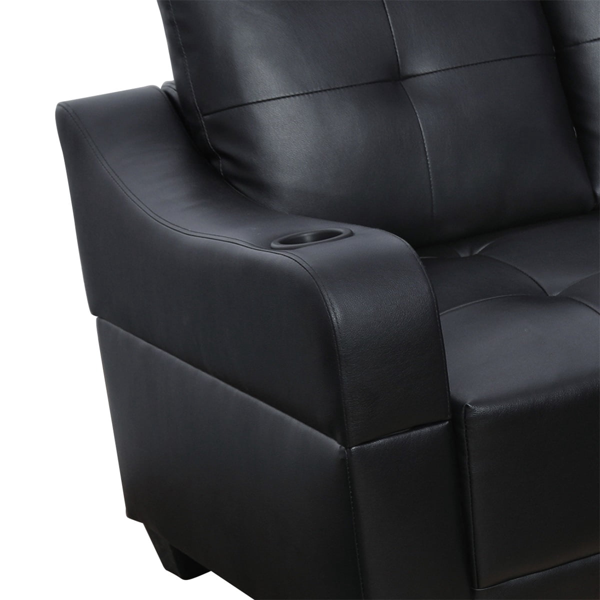 Hommoo Semi PU Synthetic Leather 4-Seat Couch Living Room Furniture Set, Modern L-Shaped Couch Sofa, Sectional Sofa for Home & Office, 16.5'' Back Height, Black(No Ottomans)
