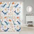 thumbnail image 2 of Manfei Watercolor Ocean Shower Curtain 72Wx78L, Whale Marine Bath Curtain, Blue White Orange, 2 of 5