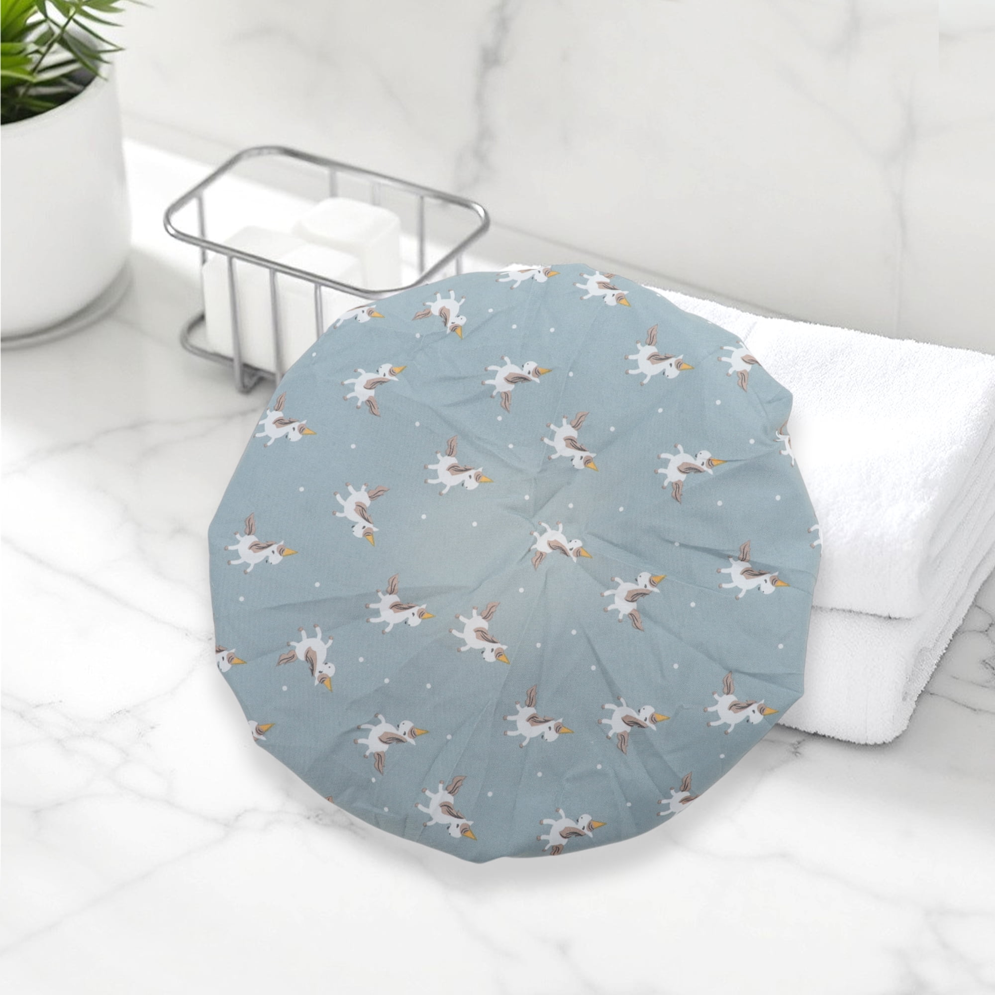 Unique Bargains Reusable Horse Pattern Shower Cap 1 Pc Blue