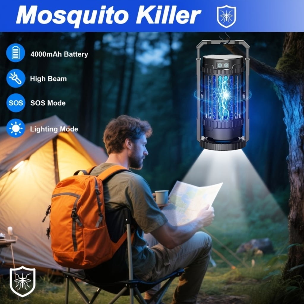 2 IN 1 Electric Bug Zapper Outdoor Waterproof, Portable Rechargeable Mosquitoes Killer Lamp, Electric Fly Zapper for Garden, Patio, Backyard, Home Use, Camping