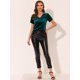 thumbnail image 4 of Camiseta casual de manga corta con cuello en V de terciopelo Allegra K lago verde M, 4 of 5