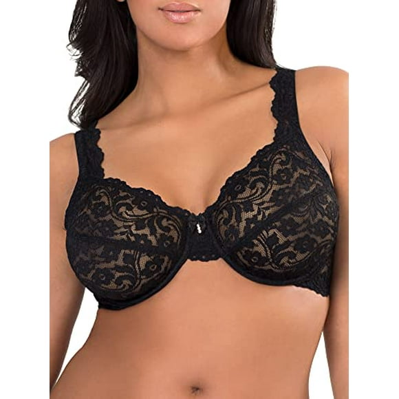Smart & Sexy Women's Plus Size Signature Lace Unlined Underwire Bra with Added Support, Black Hue, 40DD