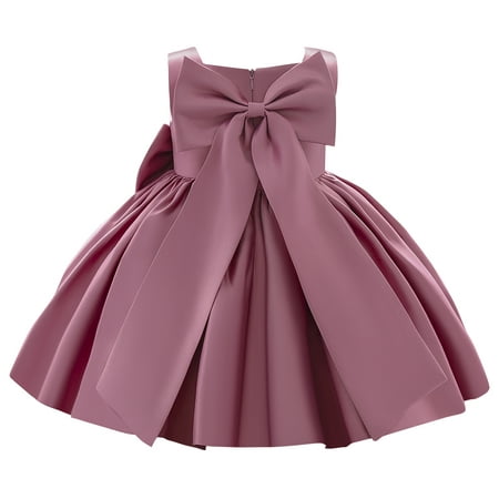 

Flower Girls Bowknot Tutu Dress for Kids Baby Wedding Bridesmaid Birthday Party Pageant Formal Dresses Toddler Little Princess First Communion Baptism Christening Gown 12-18 Months Dusty Pink