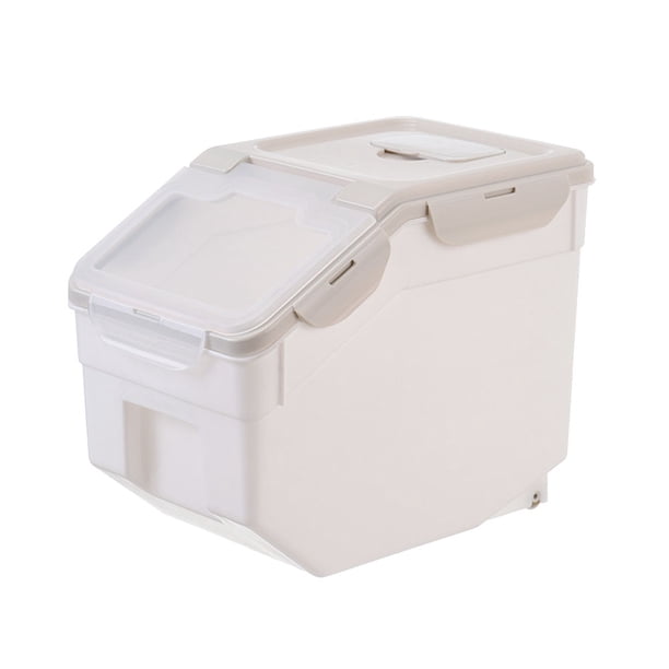 Contenedor de comida para mascotas, cubo de comida seca, contenedor de almacenamiento, tamaño L (beige)