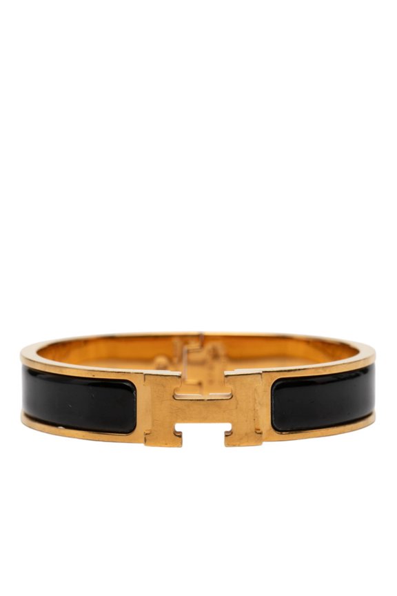 Pre-Owned Hermes Click H PM Bracelet, Gold and Black Plated, Women's, HERMES