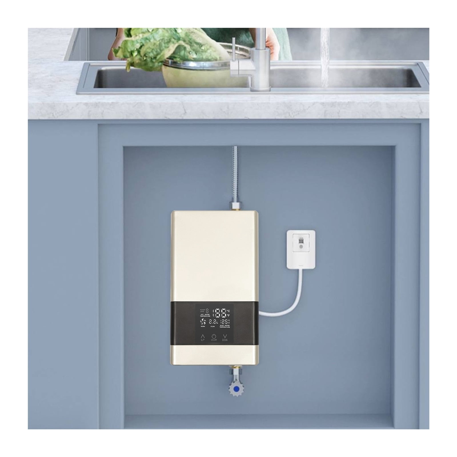 4KW Mini Electric Tankless Water Heater Instant Hot Water Heater Waterproof IPx4 For Kitchen Bath Remote Control Boiler ,Safety Protections