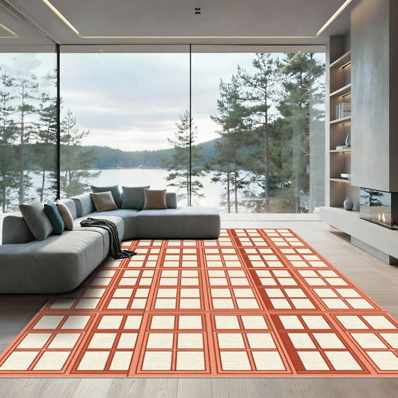 ODIKA 4' x 6' Machine Washable Non-Slip Area Rug, geometric geometric High Traffic Rug, Orange, 962727