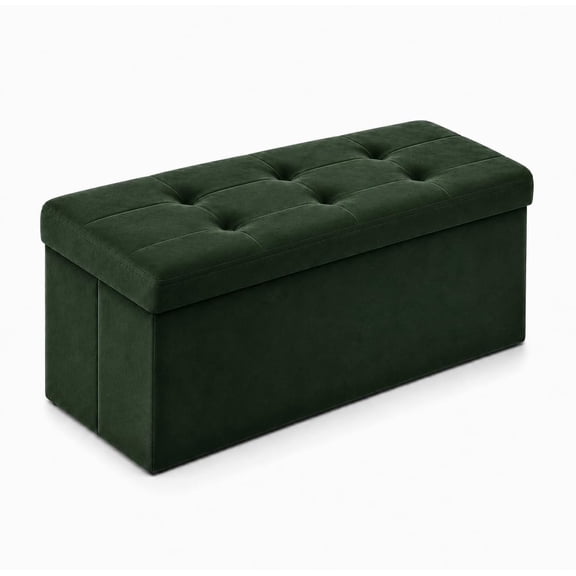 30 Inch Folding Storage Ottoman Bench with Hidden Storage, Velvet Storage Ottoman Foot Rest Stool, End of Bed Bench for Bedroom, Living Room, Entryway and Closet, Dark Green