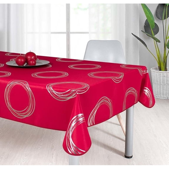 Circle Red 100% Polyester, Stain Resistant Tablecloth 94 x 59 inch