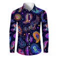 thumbnail image 3 of Fgvctg Carnival Party Long Sleeve Shirts for Men V Neck Button Down Shirt Multicolored Collared Blouses Mask Print Oversized Business Casual Outfits Purple Pink M, 3 of 5