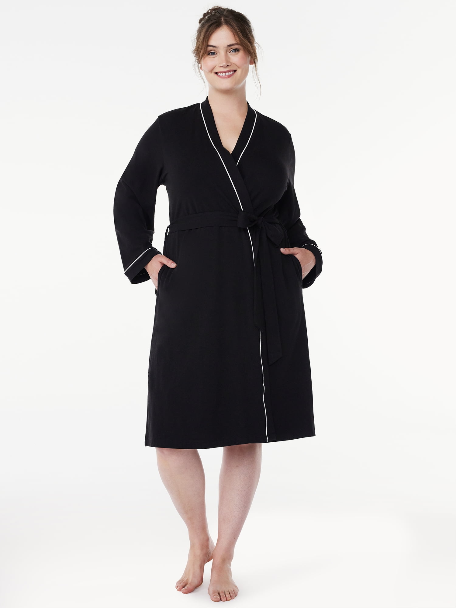 Joyspun Women's Cotton-Blend Wrap Robe with Long Sleeves, Sizes S-3X
