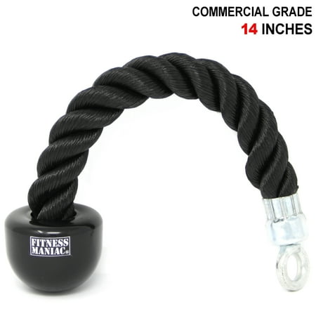 FITNESS MANIAC Tricep Rope Single Grip Pull Down Bicep Cable Attachment Exercises Black Nylon 14
