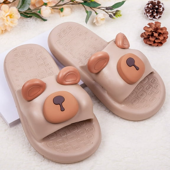 Women Cute Cartoon Open Toe Animal Shape Slippers,Bear Slippers,Cozy House Slides Anti-Slip Thick Bottom Home Beach Sandals Shoes Indoor Outdoor（Size：9-10）