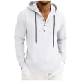 thumbnail image 2 of Yaoyar Men Lightweight Linen Blend Hoodie Shirt Long Sleeve V Neck Button Down Casual Pullover with Adjustable Drawstring, 2 of 9