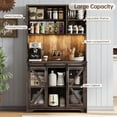thumbnail image 6 of Feishominoo 71" Farmhouse Pantry Cabinet with Microwave Shelf, Wooden Kitchen Hutch Storage Cabinet with LED Lights and Adjustable Shelves, Sliding Barn Doors Cupboard for Living Room, Oak Gray, 6 of 6