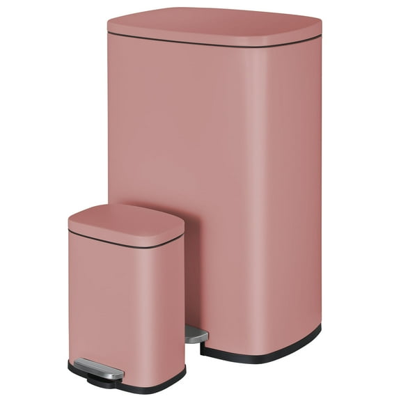 Pirecart Stainless Steel Step on Trash Can 13.2 Gallon and 1.3 Gallon Combo Set Waste Bin with Soft-Close Lids and Removable Inner Buket Design