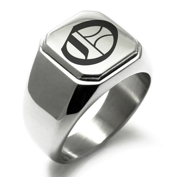 Stainless Steel Letter O Initial Old English Monogram Engraved Engraved Square Flat Top Biker Style Polished Signet Ring
