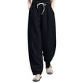 thumbnail image 2 of Qulqfy Baggy Summer Pants for Women Black Cotton Linen Plus Size Drawstring Comfy Petite Pants Girl Pants XL, 2 of 9
