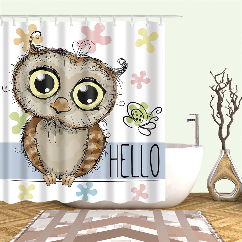 Shower Curtain Set With Hooks Cute Adorable Owl Hello Colorful Flowers Bathroom Decor Waterproof Polyester Fabric Bathroom Accessories Bath Curtain White Walmart Canada