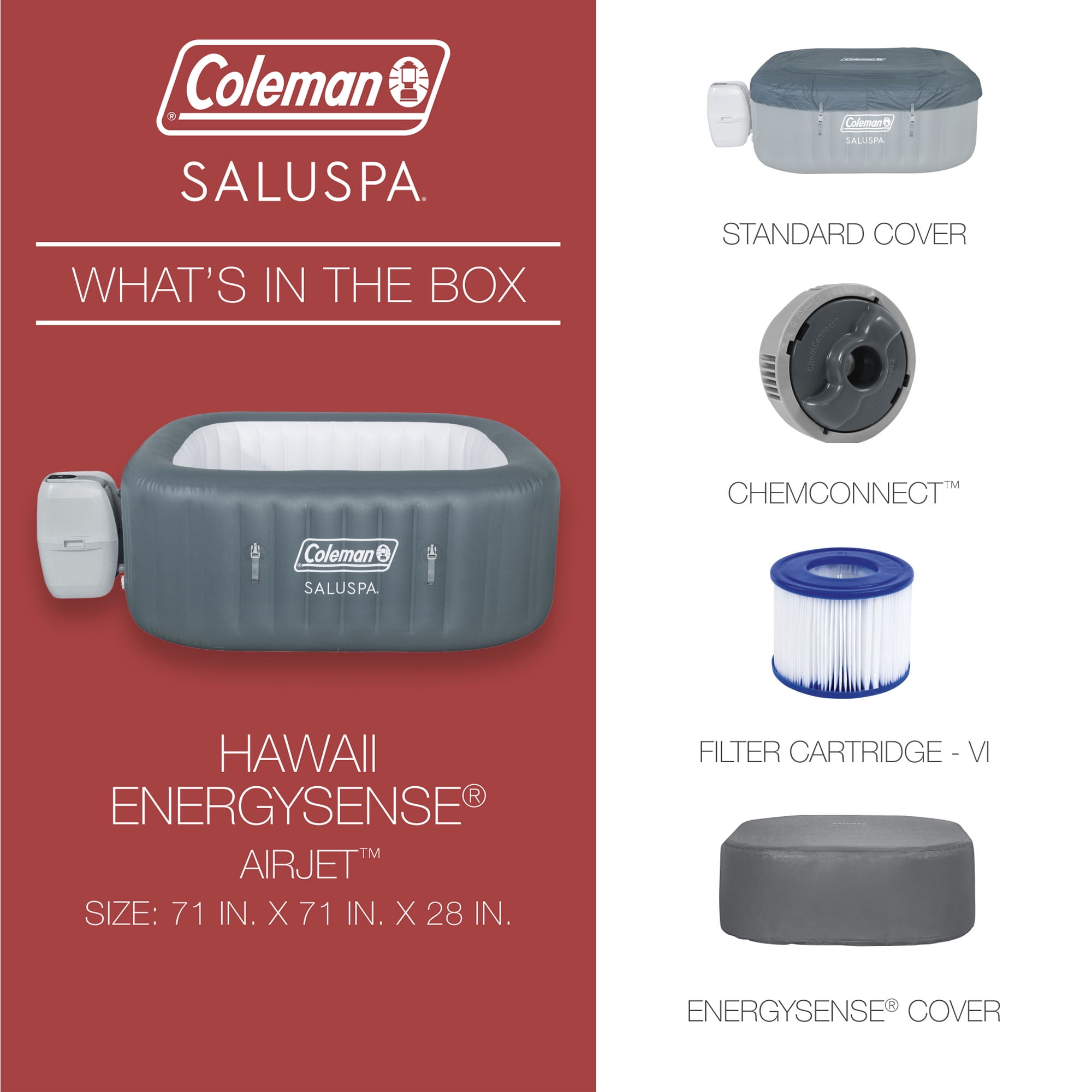 Coleman Hawaii AirJet Square Inflatable Hot Tub with Cover w/ Pump #P09144
