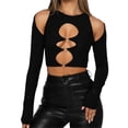 thumbnail image 1 of Mialoley Solid Color T-shirt, Long Sleeve Round Neck Cutout Crop Tops, 1 of 5