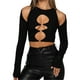 thumbnail image 1 of Camisetas de manga larga ahuecadas para mujer Tops recortados con anillos XBTCLXEBCO Negro, Extra Grande, 1 of 5